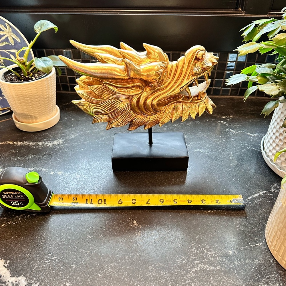 Chinoiserie Regency Golden Dragon Head Statue W/ Base - Picture 8 of 8